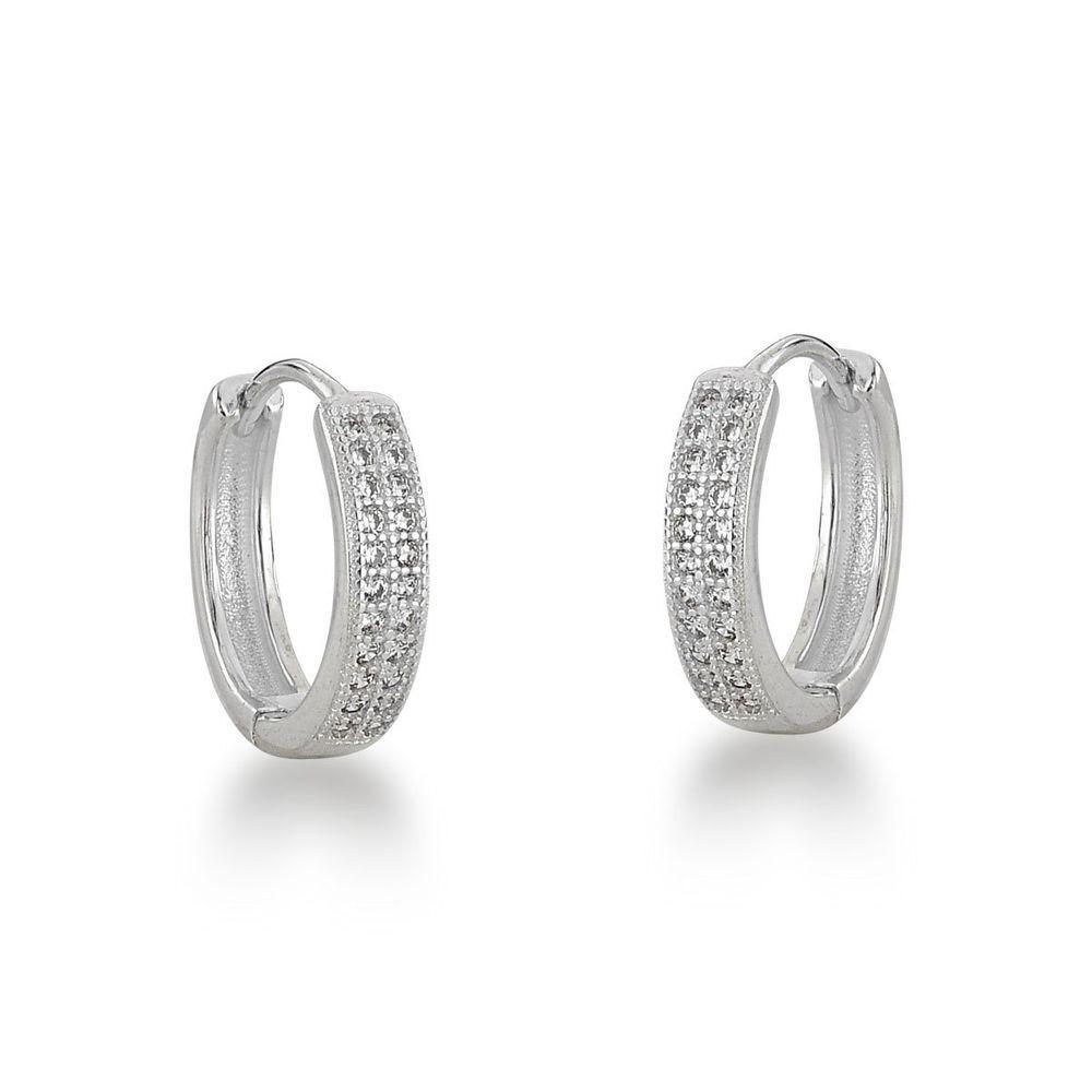 Brinco Argola Click Duas Fileiras Zirconias Prata 925 - 1,5cm - 1