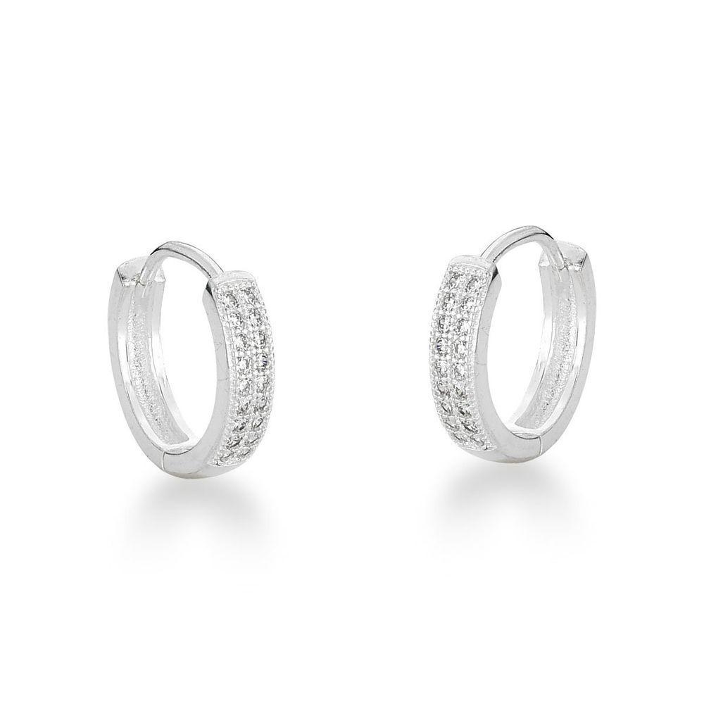 Brinco Argola Click Duas Fileiras Zirconias Prata 925 - 1,5cm - 5