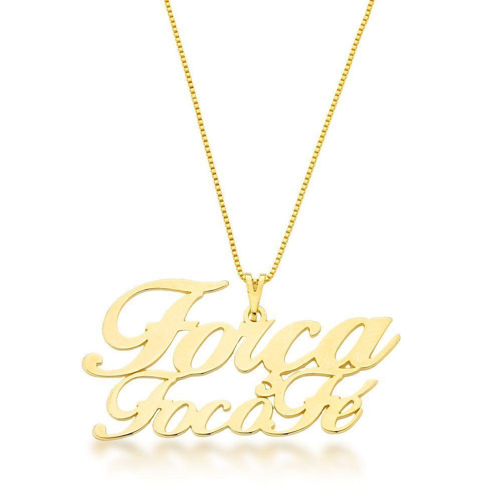 Colar Força, Foco E Fé Cortado A Laser Banhado A Ouro 18k - 45cm - 1