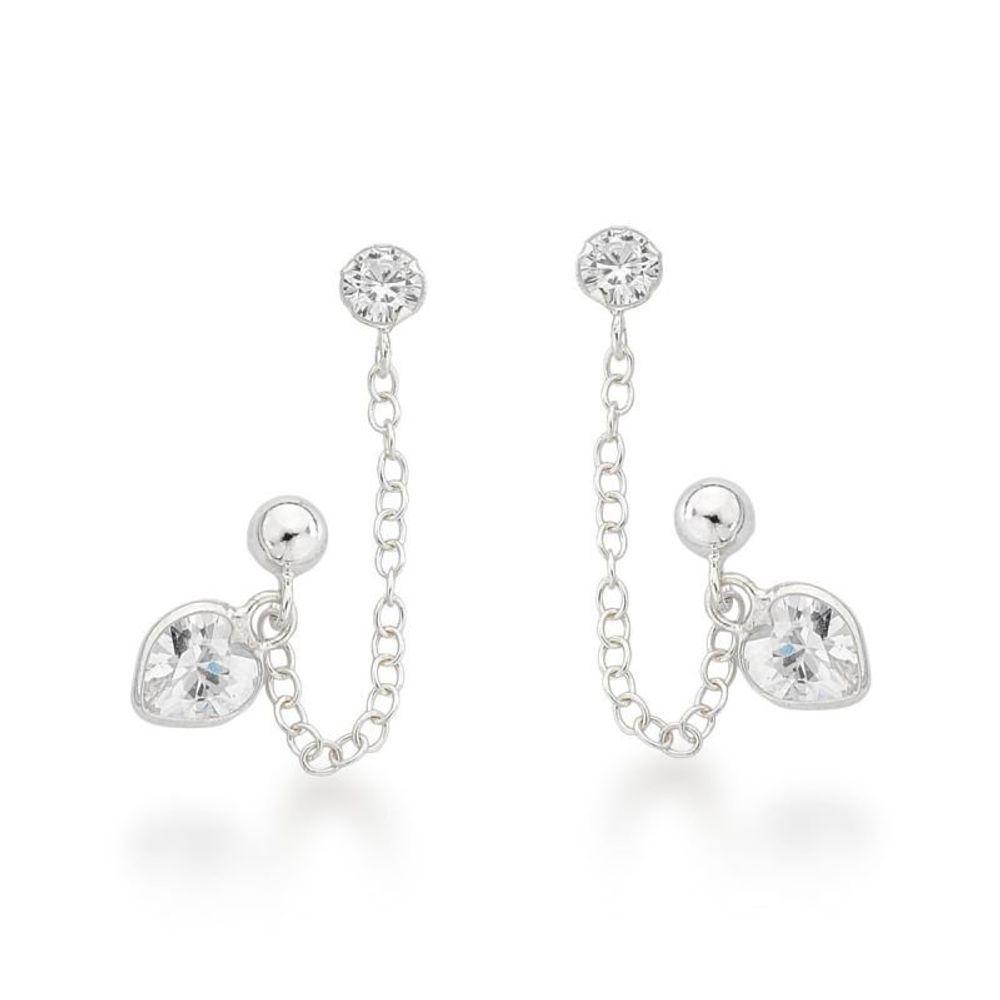 Brinco Duplo Com Corrente E Coração Prata 925 - 1