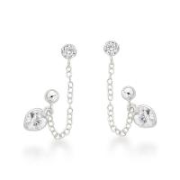 Brinco Duplo Com Corrente E Coração Prata 925 - 1