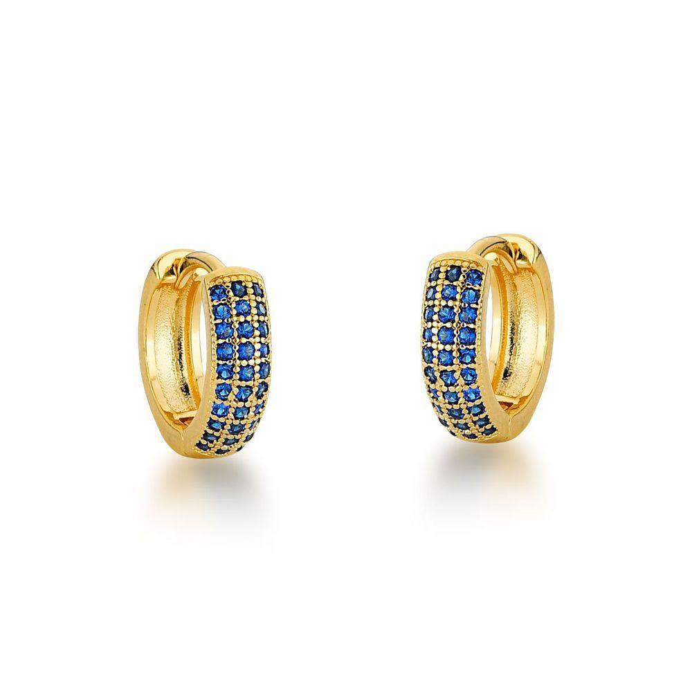 Kit Brincos Argolas Cravejadas Com Zirconias Banhadas A Ouro 18k - Azul - 2
