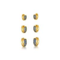 Kit Brincos Argolas Cravejadas Com Zirconias Banhadas A Ouro 18k - Azul - 1