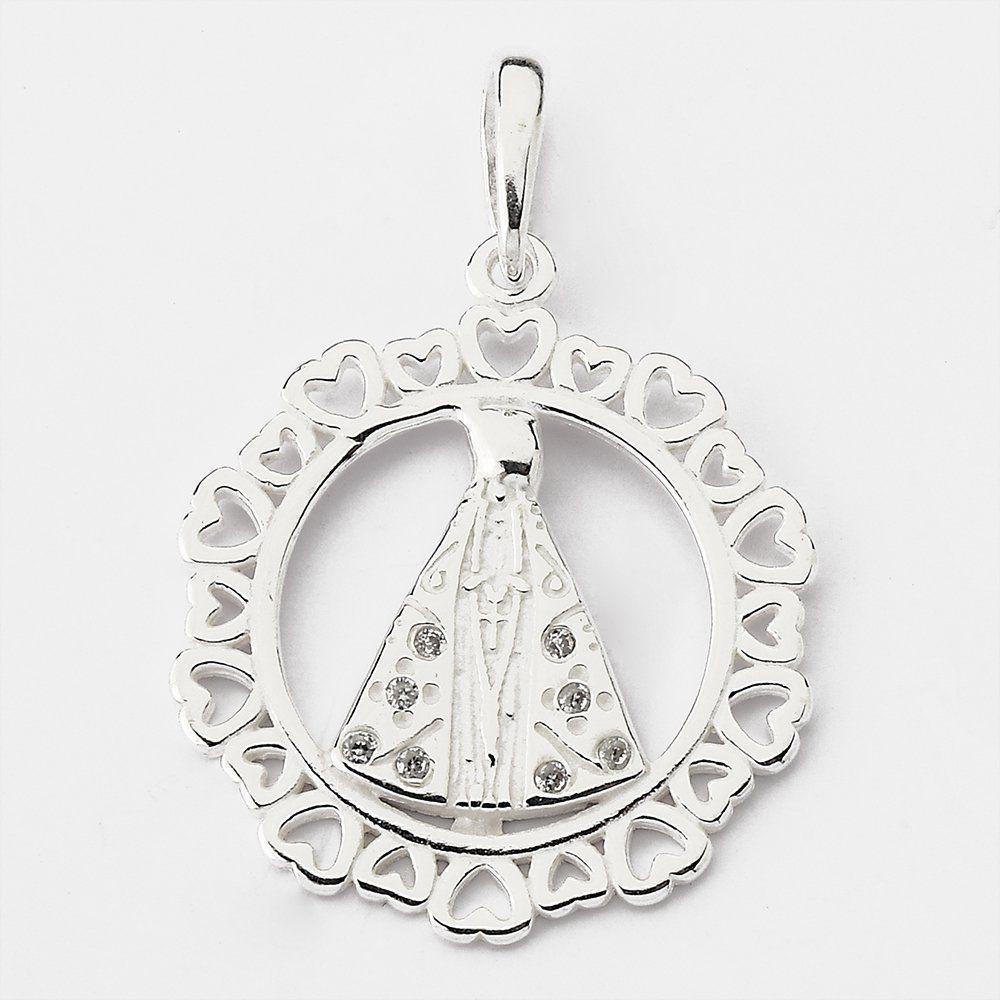 Pingente Nossa Senhora Aparecida Prata 925 Com Zircônias - Cristal - 1