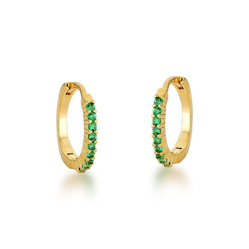 Kit Brincos Argola Com Uma Fileira Zirconias Verdes Banhado A Ouro 18k - 7