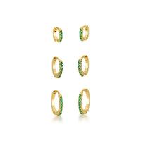 Kit Brincos Argola Com Uma Fileira Zirconias Verdes Banhado A Ouro 18k - 1