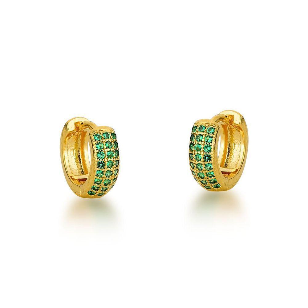 Kit Brincos Argolas Cravejadas Com Zirconias Banhadas A Ouro 18k - Verde - 3
