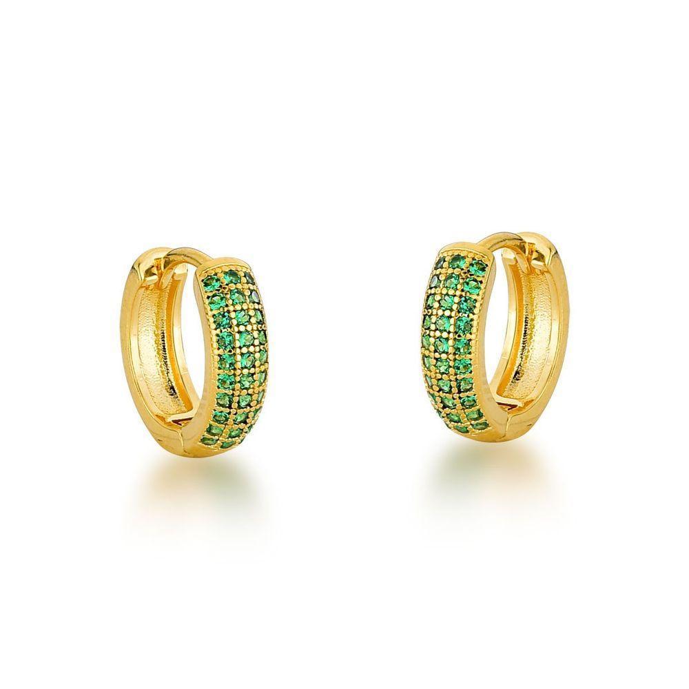 Kit Brincos Argolas Cravejadas Com Zirconias Banhadas A Ouro 18k - Verde - 4
