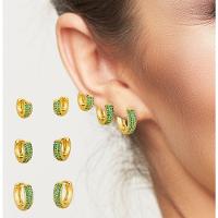 Kit Brincos Argolas Cravejadas Com Zirconias Banhadas A Ouro 18k - Verde - 9