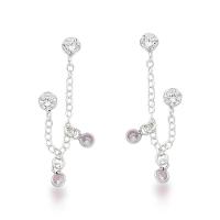 Brinco Duplo Com Duas Zirconias Rosa Prata 925 - 1