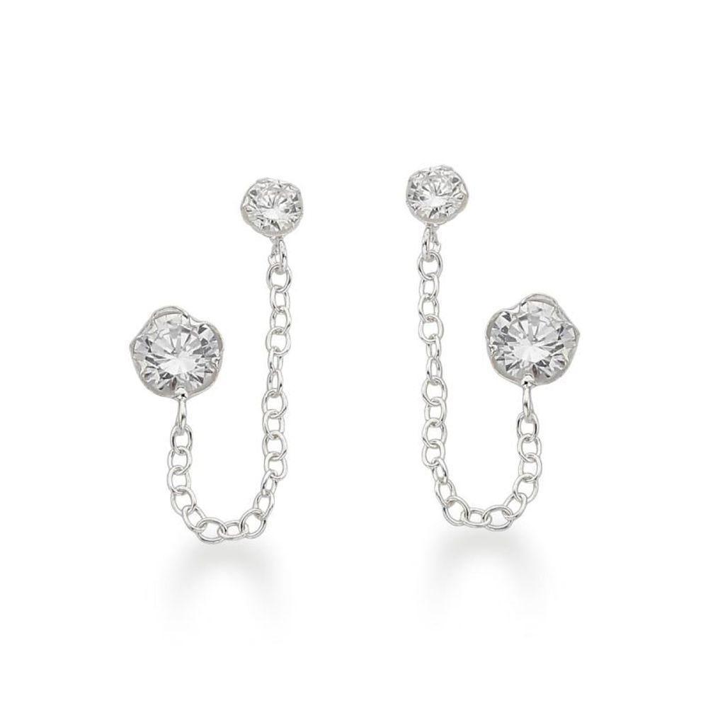 Brinco Duplo Com Zirconia Flor E Ponto De Luz Zirconia Prata 925 - 1