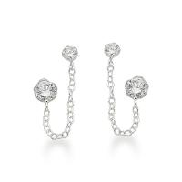 Brinco Duplo Com Zirconia Flor E Ponto De Luz Zirconia Prata 925 - 1