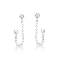 Brinco Duplo Com Corrente Ponto De Luz E Bolinha Prata 925 - 1