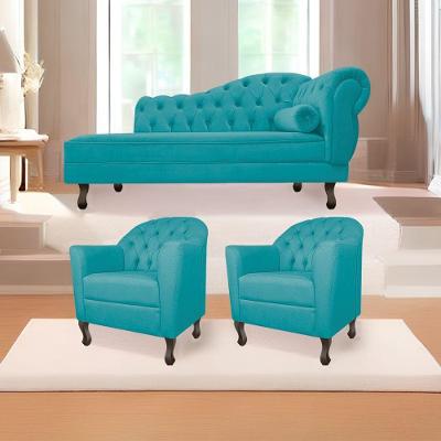 Kit Diva Recamier Diana 185cm Lado Esquerdo E 02 Poltronas Julia Suede Azul Turquesa