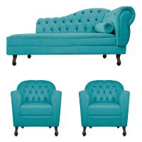 Kit Diva Recamier Diana 185cm Lado Esquerdo E 02 Poltronas Julia Suede Azul Turquesa - 2