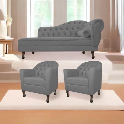 Kit Diva Recamier Diana 185cm Lado Esquerdo E 02 Poltronas Julia Suede Cinza