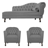 Kit Diva Recamier Diana 185cm Lado Esquerdo E 02 Poltronas Julia Suede Cinza - 3