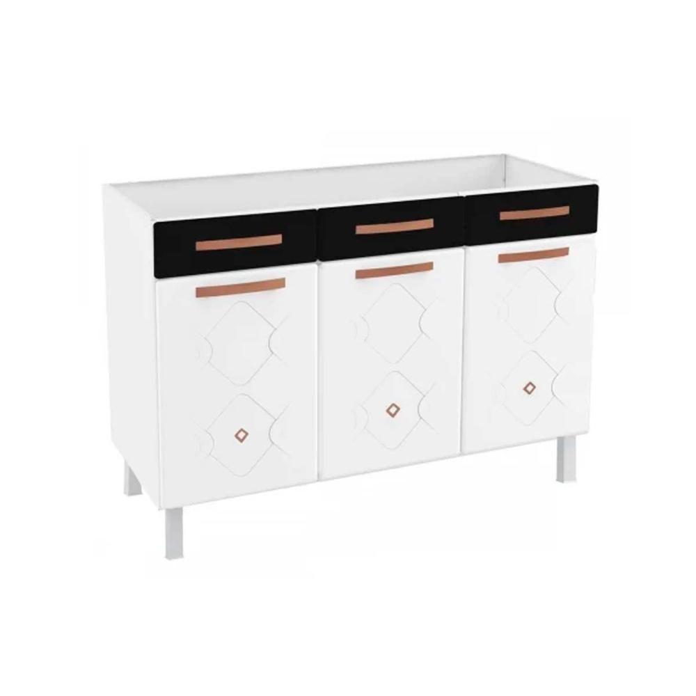 Balcão de Cozinha Modulado  Mirage New 3 Portas e 3 Gavetas c/ Tampo Branco/Preto - Telasul - 1