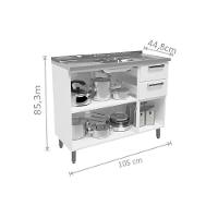 Balcão de Cozinha Gabinete c/Pia Múltipla 6015 3 Portas e 2 Gavetas 105cm Branco/Preto - Bertolini - 4