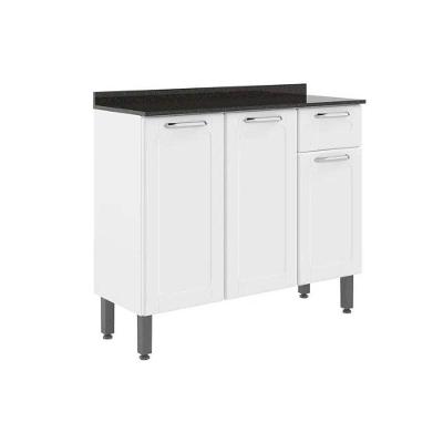Gabinete de Cozinha Modulado  Dona Maria 6173 3 Portas e 1 Gaveta c/ Tampo e Pés Branco - Bertolini