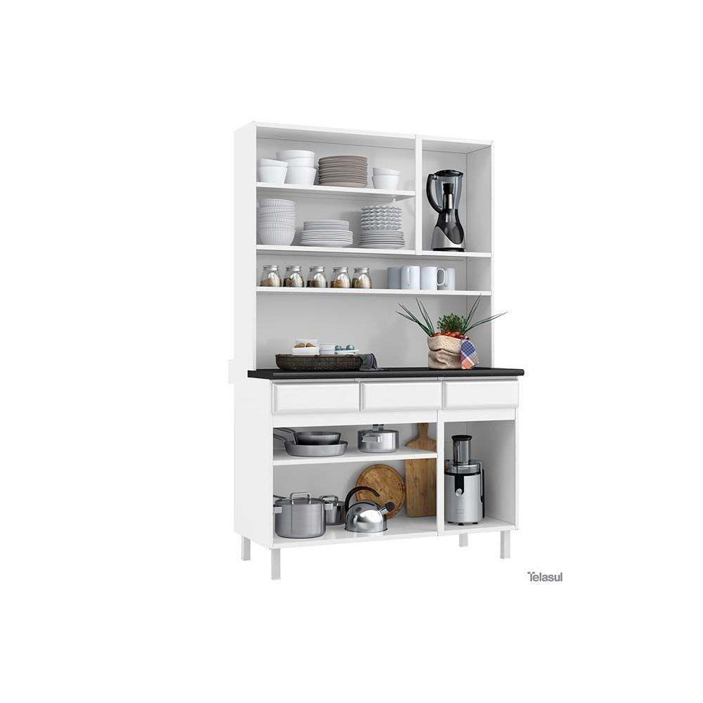 Kit de Cozinha Compacta Star New c/ 6 Portas (3 c/ Vidro) e 3 Gavetas 120cm Branco - Telasul - 4
