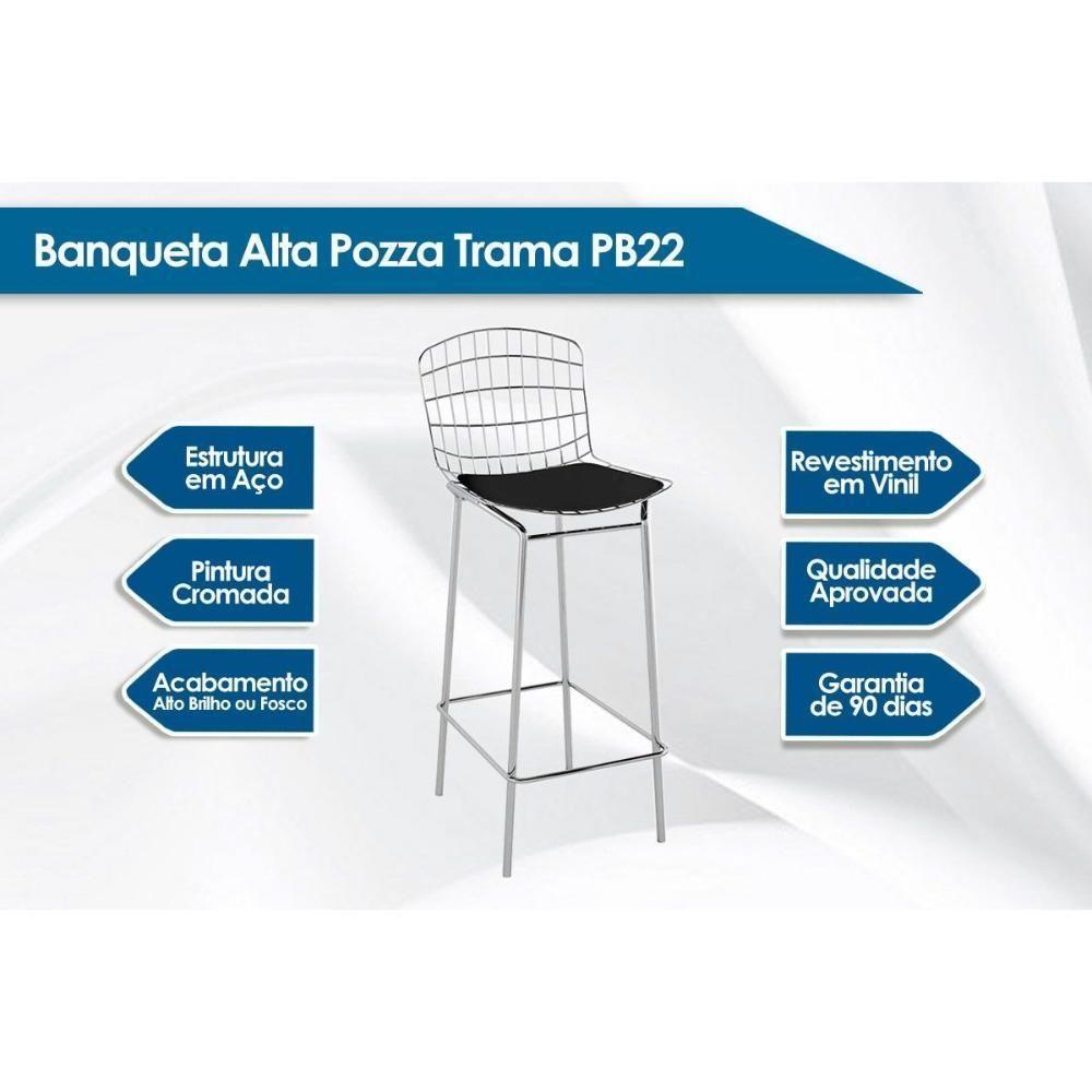 Banqueta Sala de Jantar Trama PB22CR 1 Un Vinil Preto/Cromado - Pozza - 3