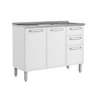 Balcão de Cozinha Gabinete c/ Pia Evidence 7025 3 Portas 2 Gavetas 120cm Branco - Bertolini - 1
