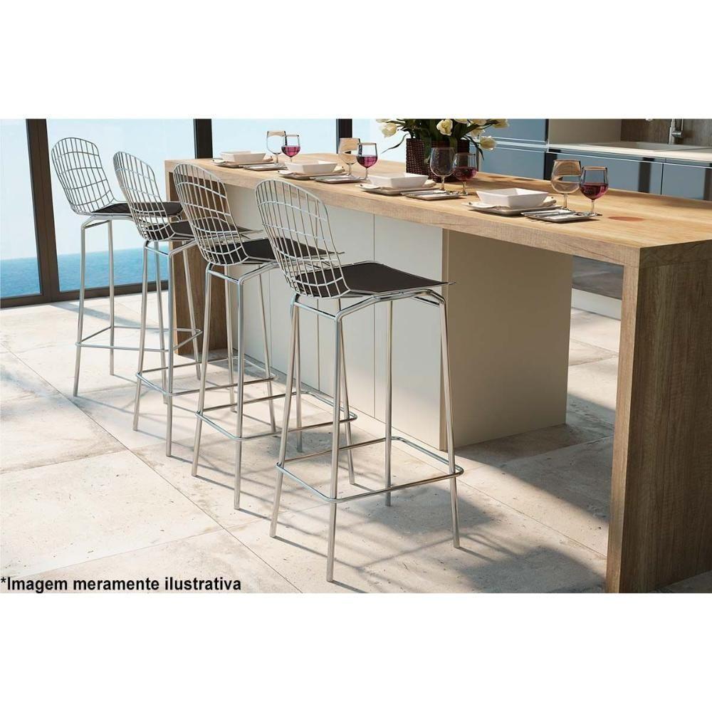 Banqueta Sala de Jantar Trama PB22CR 1 Un Vinil Preto/Cromado - Pozza - 2