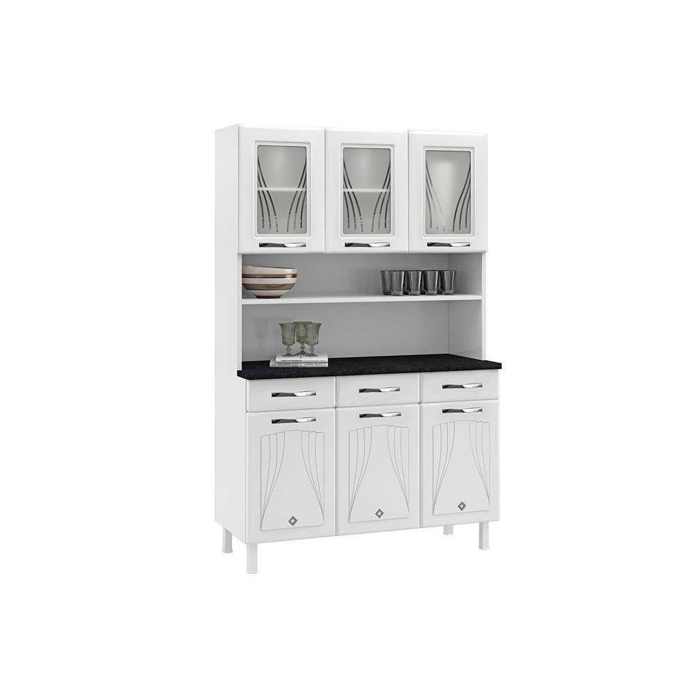 Kit de Cozinha Compacta Star New c/ 6 Portas (3 c/ Vidro) e 3 Gavetas 120cm Branco/Preto - Telasul - 7