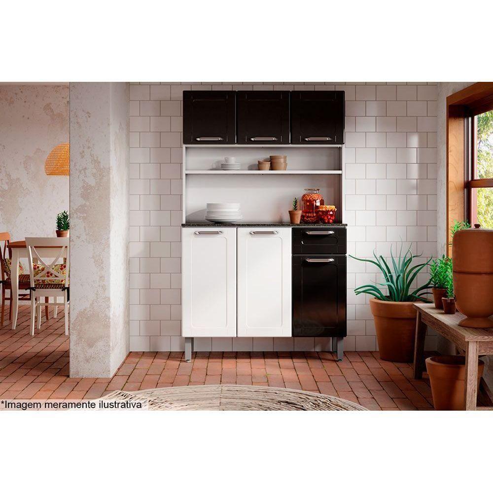 Cozinha Compacta Dona Maria c/ 6 Portas e 1 Gaveta Branco/Preto - Bertolini - 1