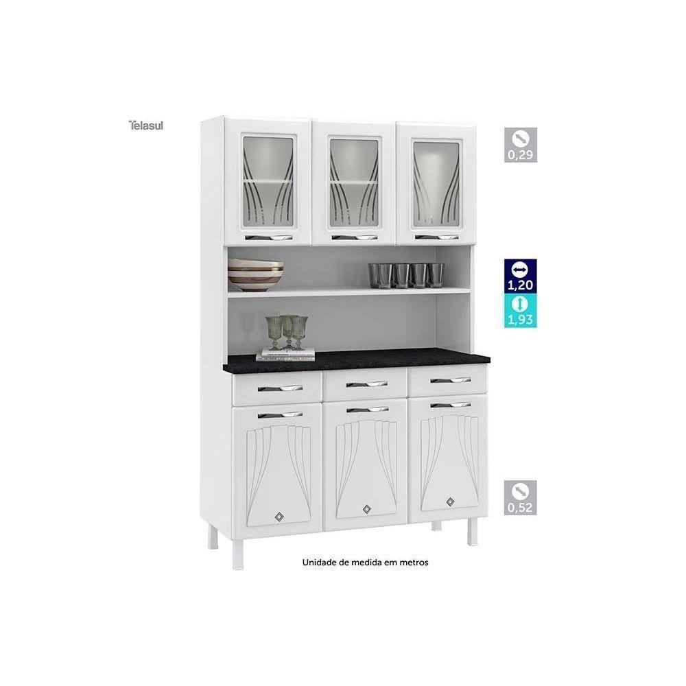 Cozinha Compacta Star New c/ 6 Portas (3 c/ Vidro) e 3 Gavetas Branco - Telasul - 5