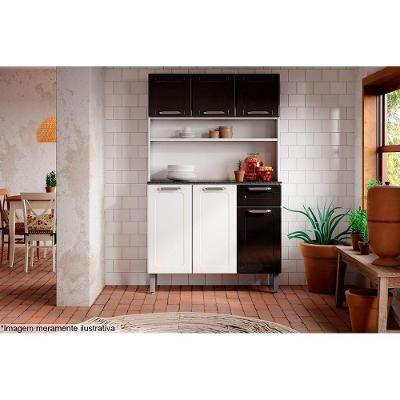 Kit de Cozinha Compacta Linha Dona Maria 6 Portas 1 Gaveta Aço Branco Preto