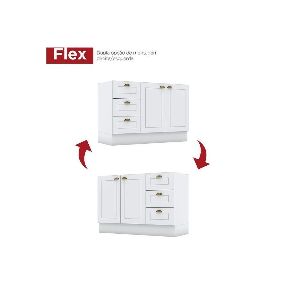 Balcão de Cozinha Modulado Americana 2 Portas e 3 Gavetas p/ Pia 120cm S/tampo Cinza - Henn - 9