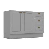 Balcão de Cozinha Modulado Americana 2 Portas e 3 Gavetas p/ Pia 120cm S/tampo Cinza - Henn - 10