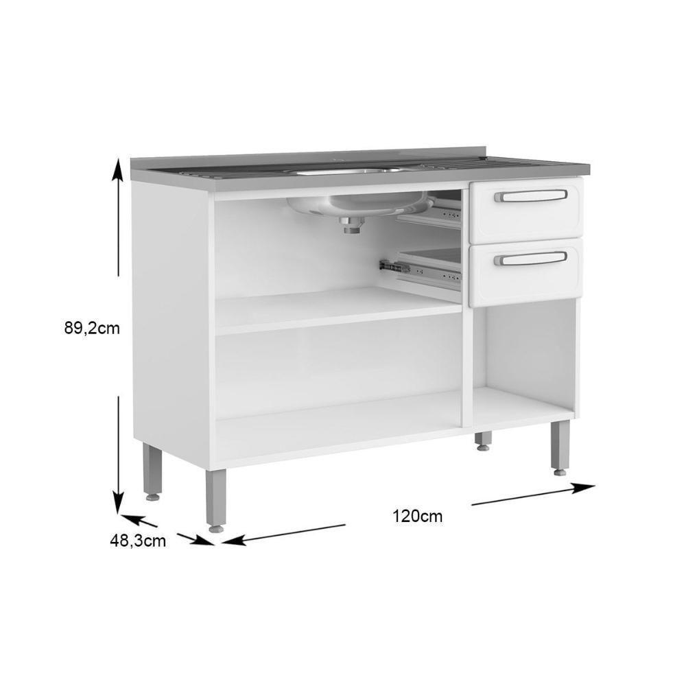 Balcão de Cozinha Modulado  c/ Pia Evidence 7025 3 Portas 2 Gavetas Branco/Preto - Bertolini - 4