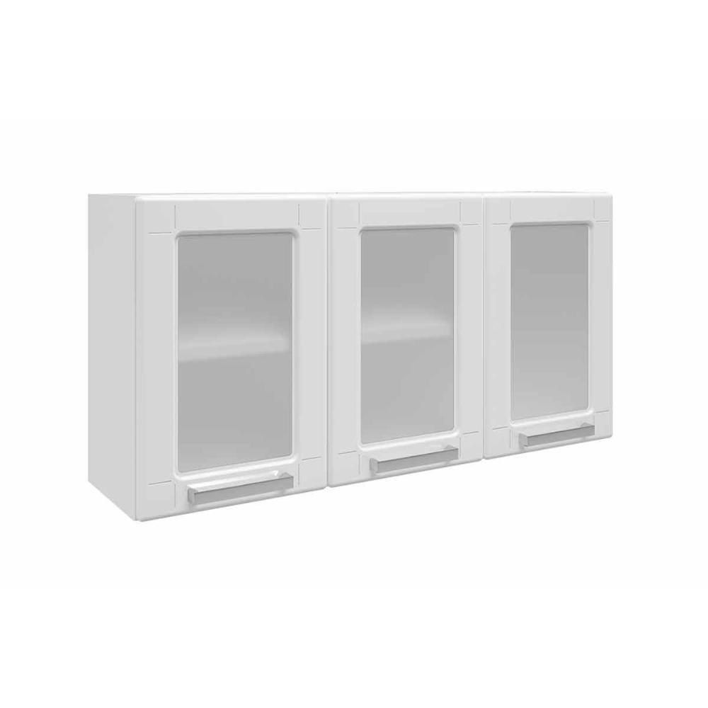 Armário Aéreo Cozinha Modulado  Múltipla 6010 3 Portas c/ Vidro Branco - Bertolini - 1