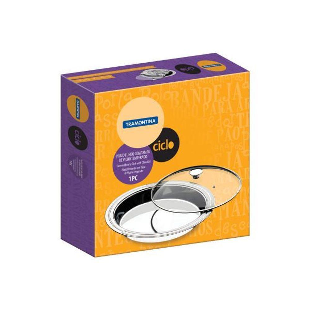 Prato Fundo Tramontina Ciclo Em Inox Tampa De Vidro 30 Cm - 3