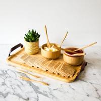 Bandeja Retangular Em Bambu Com Alça Em Couro Ecokitchen 35x20,5cm Mimo Style - 5