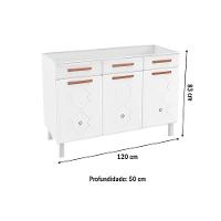 Balcão de Cozinha  Mirage New 3 Portas e 3 Gavetas s/ Tampo 120cm Branco - Telasul - 3