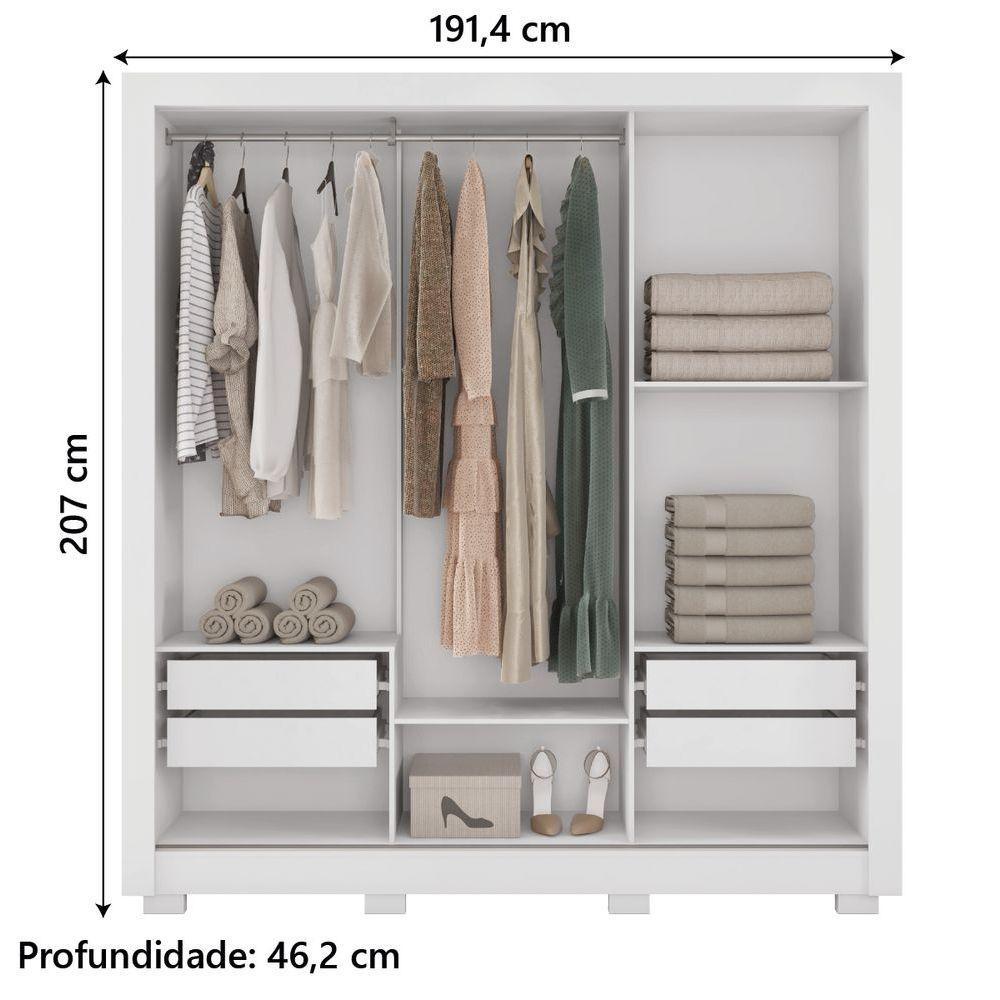 Guarda Roupas Casal 3 Portas De Correr Com Espelho 4 Gavetas Giovanna Branco Caemmum Branco - 2