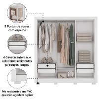 Guarda Roupas Casal 3 Portas De Correr Com Espelho 4 Gavetas Giovanna Branco Caemmum Branco - 3