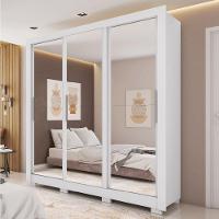 Guarda Roupas Casal 3 Portas De Correr Com Espelho 4 Gavetas Giovanna Branco Caemmum Branco - 5