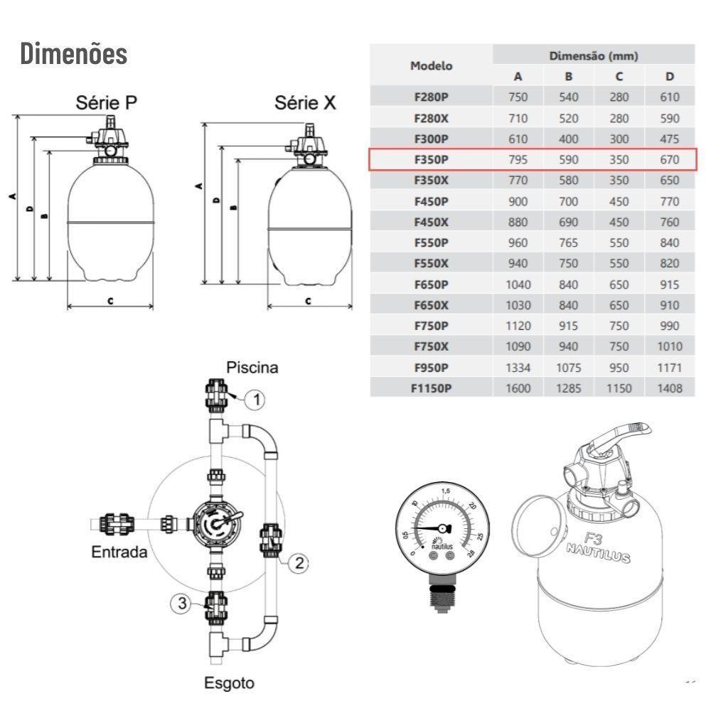 Filtro Para Limpeza De Piscina Até 29 Mil Litros F350P - Nautilus - 3