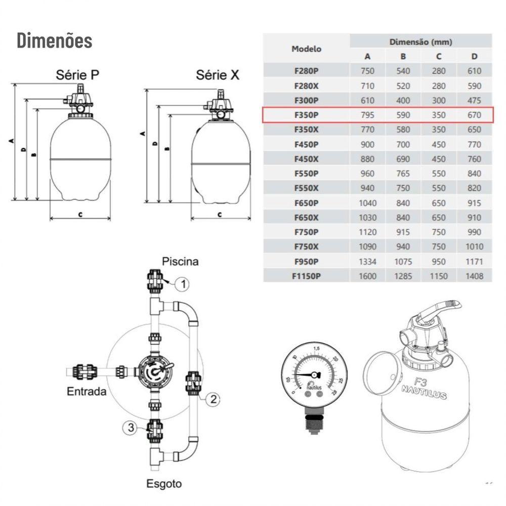 Filtro Para Limpeza De Piscina Até 29 Mil Litros F350P - Nautilus - 4