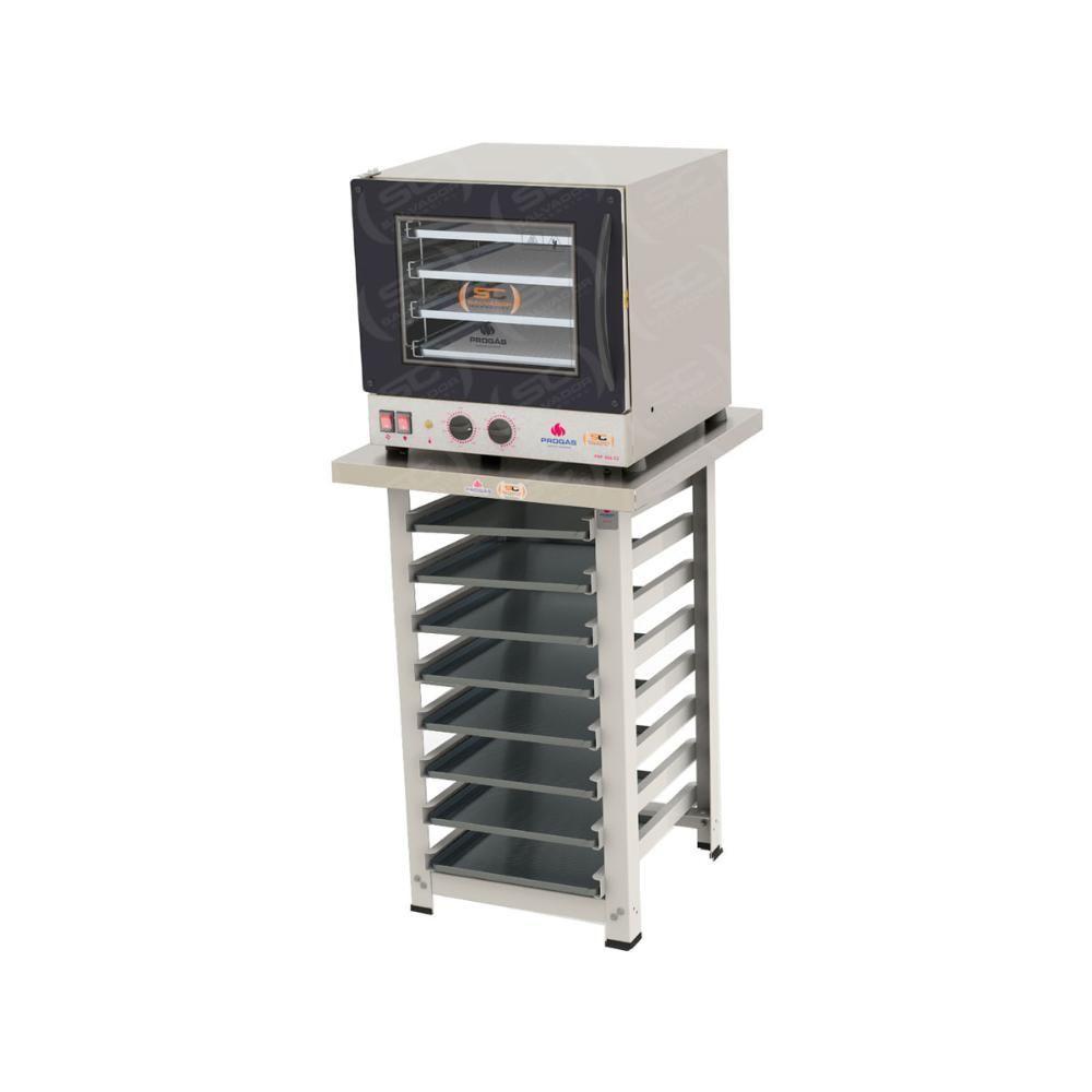 Kit - Forno Turbo Prp-004 127v Preto + Bancada Mes-004 + 8 Assadeiras - Progás 127v - 1