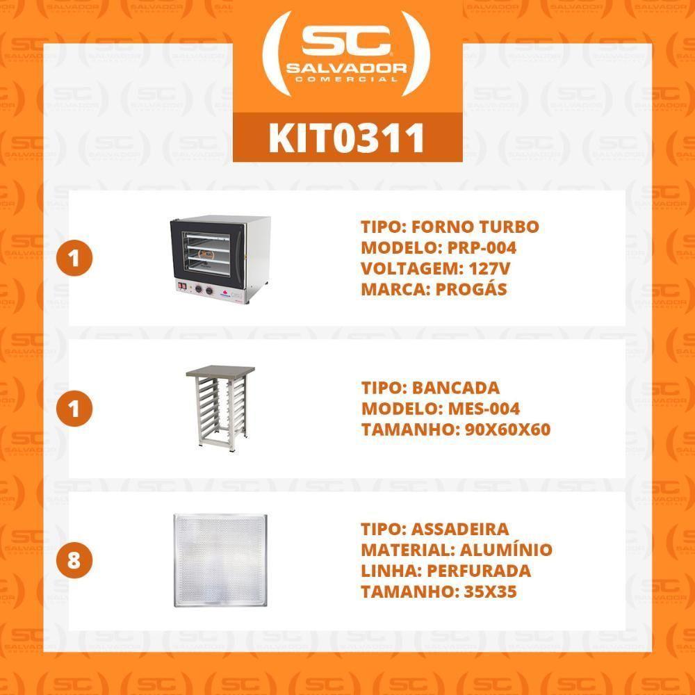 Kit - Forno Turbo Prp-004 127v Preto + Bancada Mes-004 + 8 Assadeiras - Progás 127v - 4