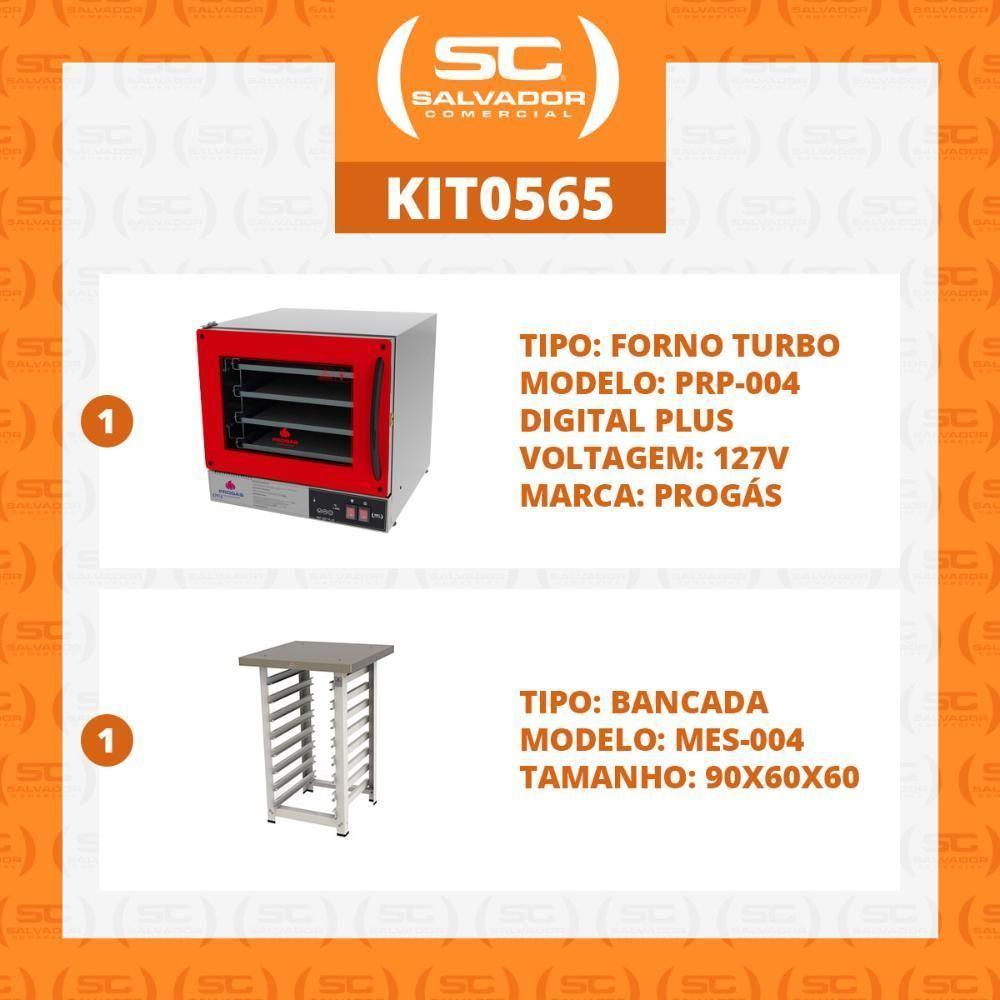 Kit - Forno Turbo Prp-004 Plus Digital 127v Vermelho + Bancada Mes-004 - Progás 127v - 2