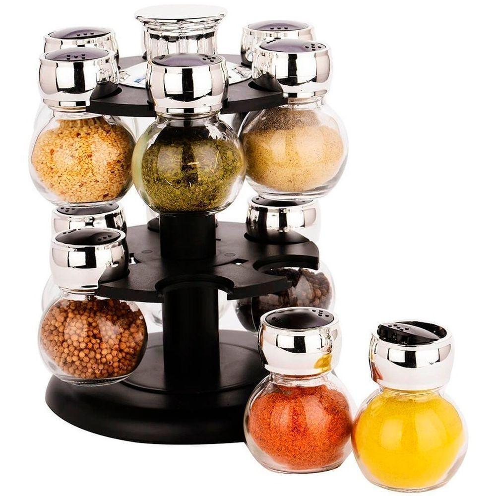 Kit Porta Temperos Condimentos 12 Potes Suporte Giratório - 1