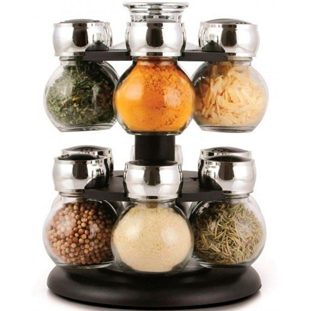 Kit Porta Temperos Condimentos 12 Potes Suporte Giratório - 3
