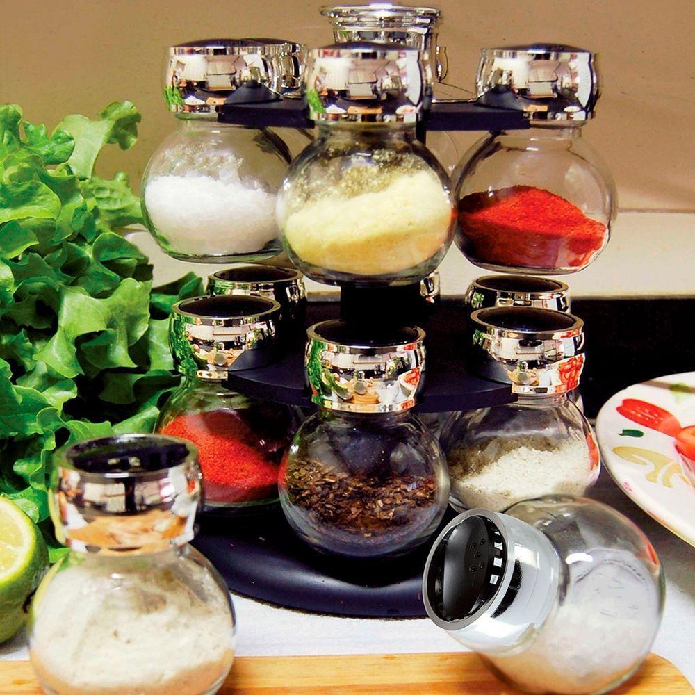 Kit Porta Temperos Condimentos 12 Potes Suporte Giratório - 4